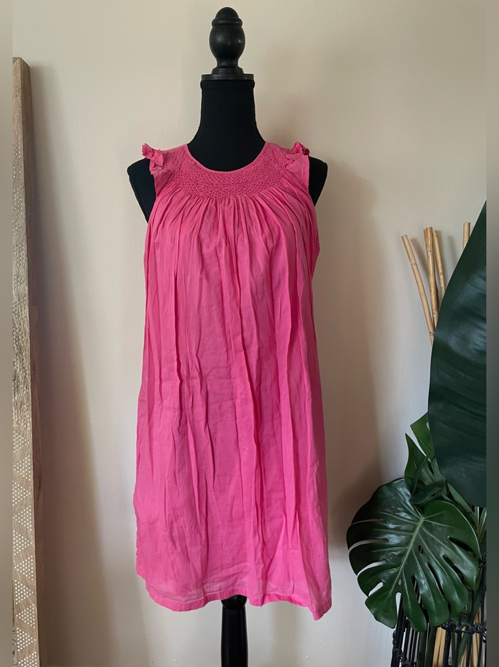 J. Crew Hot Pink Sleeveless Smocked Yoke Dress